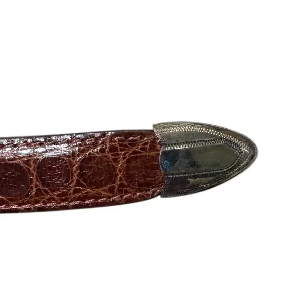 Vintage Western Concho Buckle Skinny Leather Belt 28 Brown Turquoise Stone Boho - Picture 6 of 8